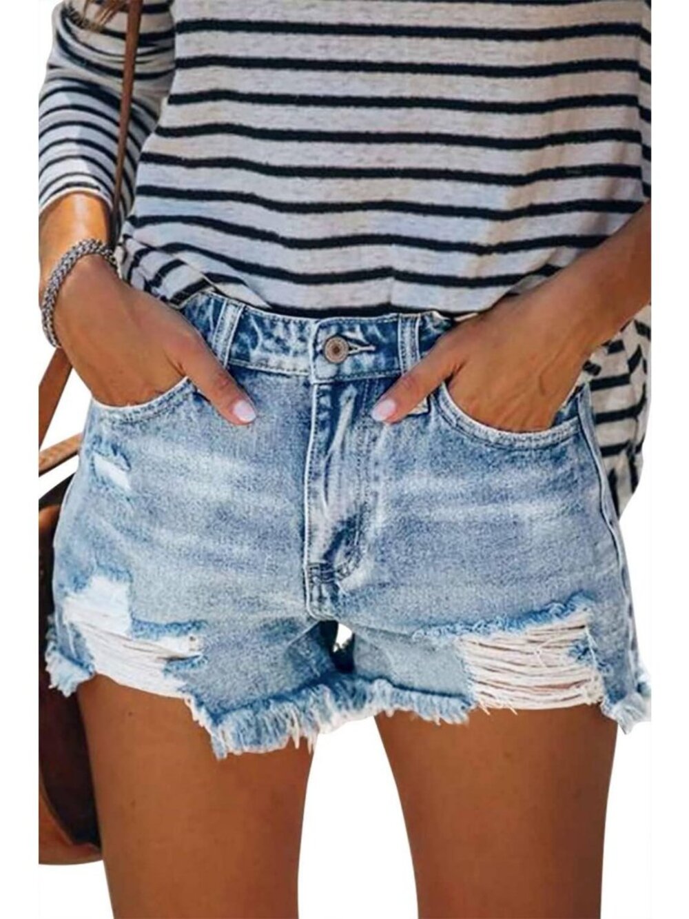 High-Waisted Distressed Denim Jean Shorts for Women | Stretchy Ripped Summer